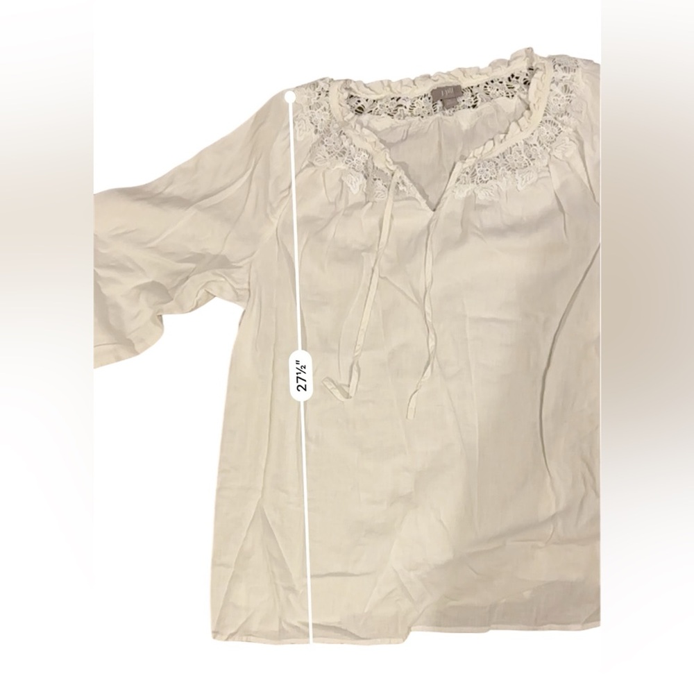 J. Jill Boho Lace-Trim Cream Peasant Top - Picture 4 of 8